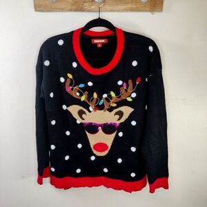 🎅Cute Ugly Christmas Sweater Reindeer in Sunglasses Sz XL String Lights